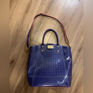 Arcadia Blue Patent Leather with red Accents Handbag